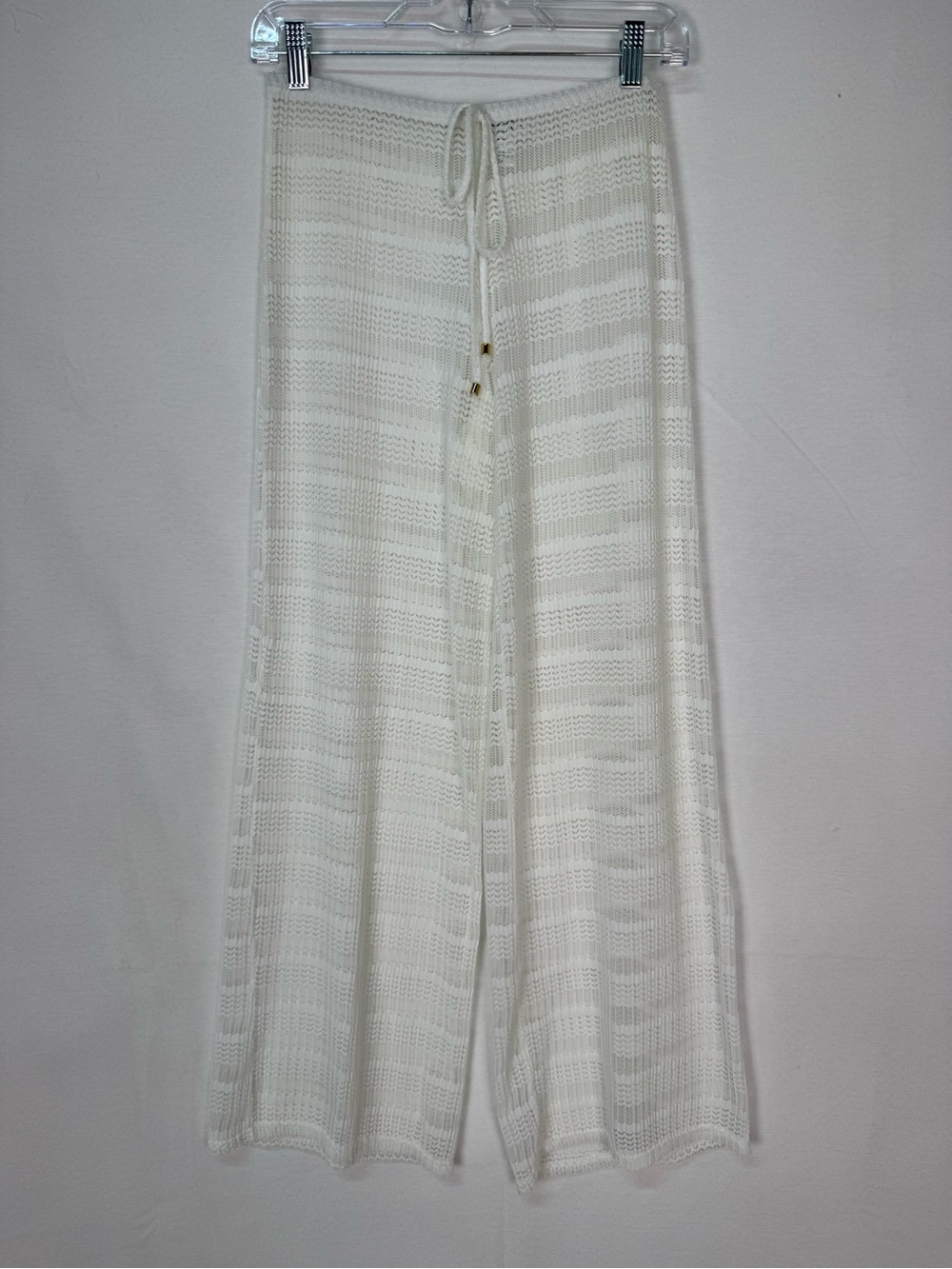 Jordan Taylor Cream Crochet Wide-Leg Pants with Drawstring